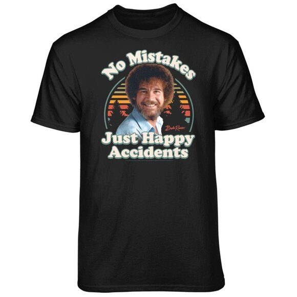 Bob Ross No Mistakes Happy Accidents Retro Meme Fan Gift Graphic T-Shirt 159 - Picture 1 of 5